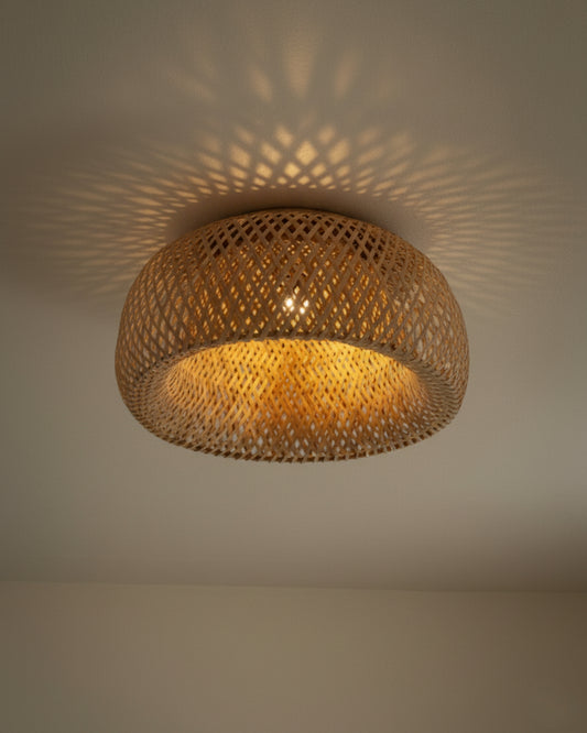 Flush Mount Ceiling Light – Handwoven Bamboo – Entryway & Bedroom Lighting