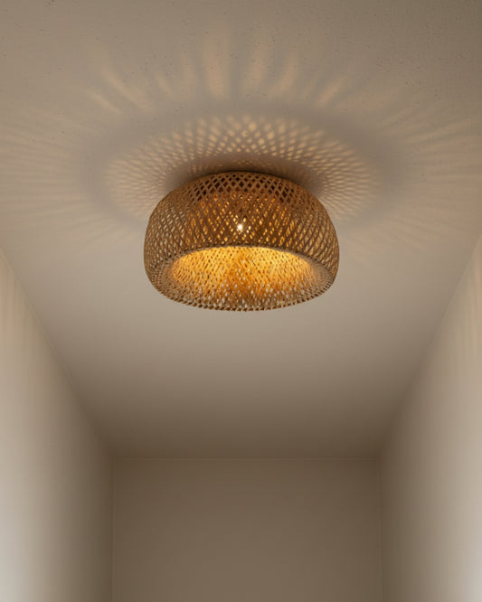 Flush Mount Ceiling Light – Handwoven Bamboo – Entryway & Bedroom Lighting