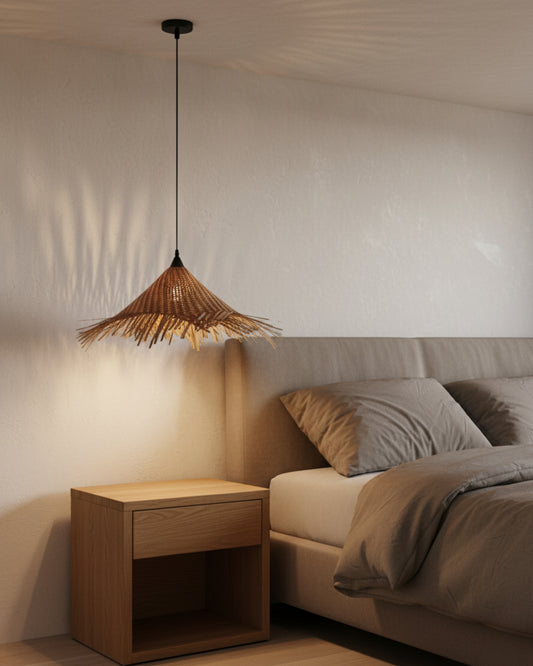 Bamboo Pendant Light: Handwoven Wavy Fringe Shade, Natural Brown, 68 cm, Kitchen Island, Dining Room