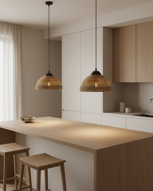 Handmade Hanging Light: Rattan & PP Handwoven Dome for Kitchen island, Dining room