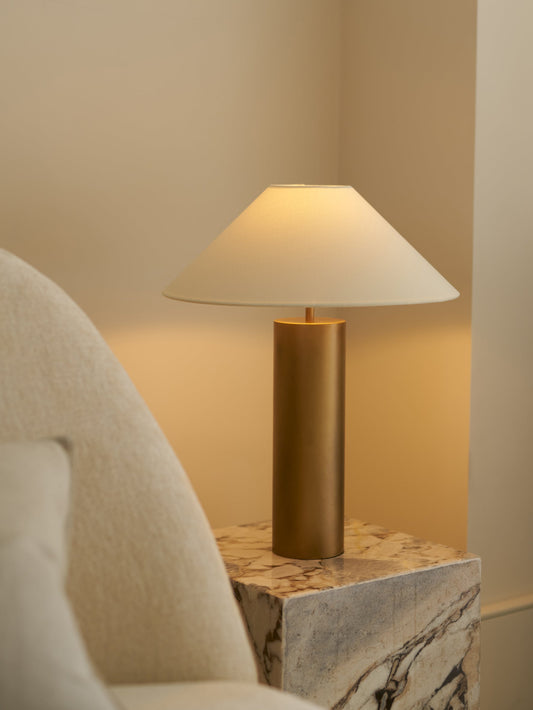 Bleeker - aged brass and linen table lamps