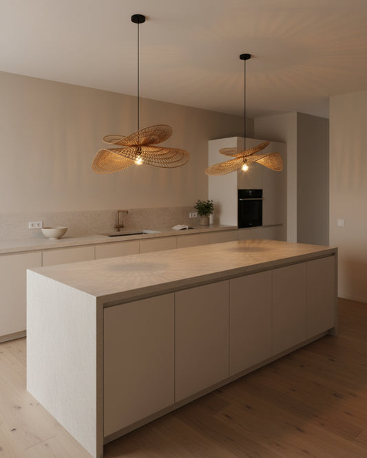 Linen Rope Pendant Light: Sculptural Wave Shade, Kitchen Island, Dining room