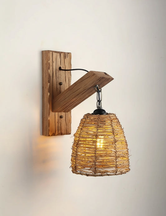 Rattan Wall Sconce: Natural Rattan, Wood Wall Light, Handmade Sconce, Entryway Lights, Bedside Sconce