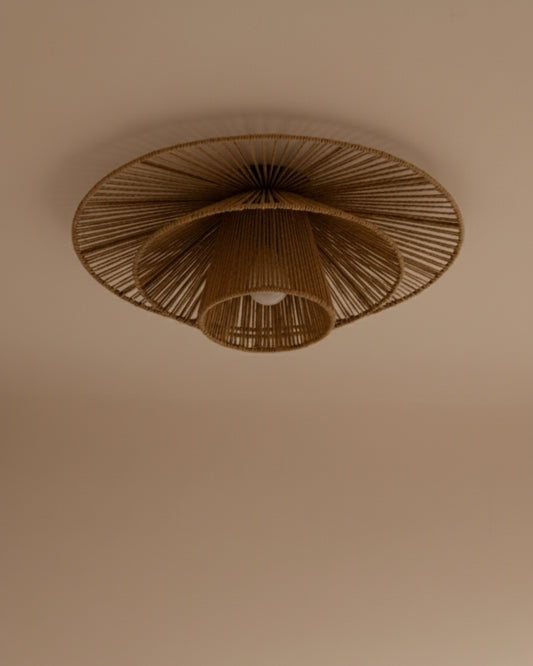 Handmade Ceiling Light: Handwoven Linen Rope, Layered Shade, bedroom lighting
