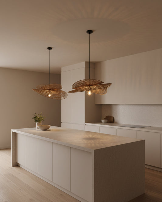 Linen Rope Pendant Light: Sculptural Wave Shade, Kitchen Island, Dining room