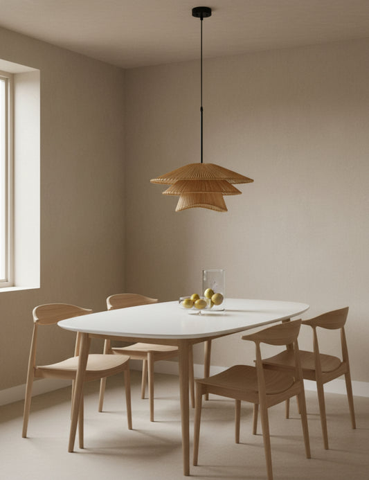 Bamboo Pendant Light – Rattan Shade for Bedroom, Kitchen Island & Dining