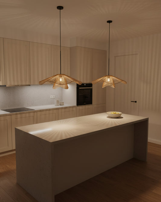 Rattan Pendant Light: Hemp Rope Handwoven Shade, Kitchen Island & Dining Room